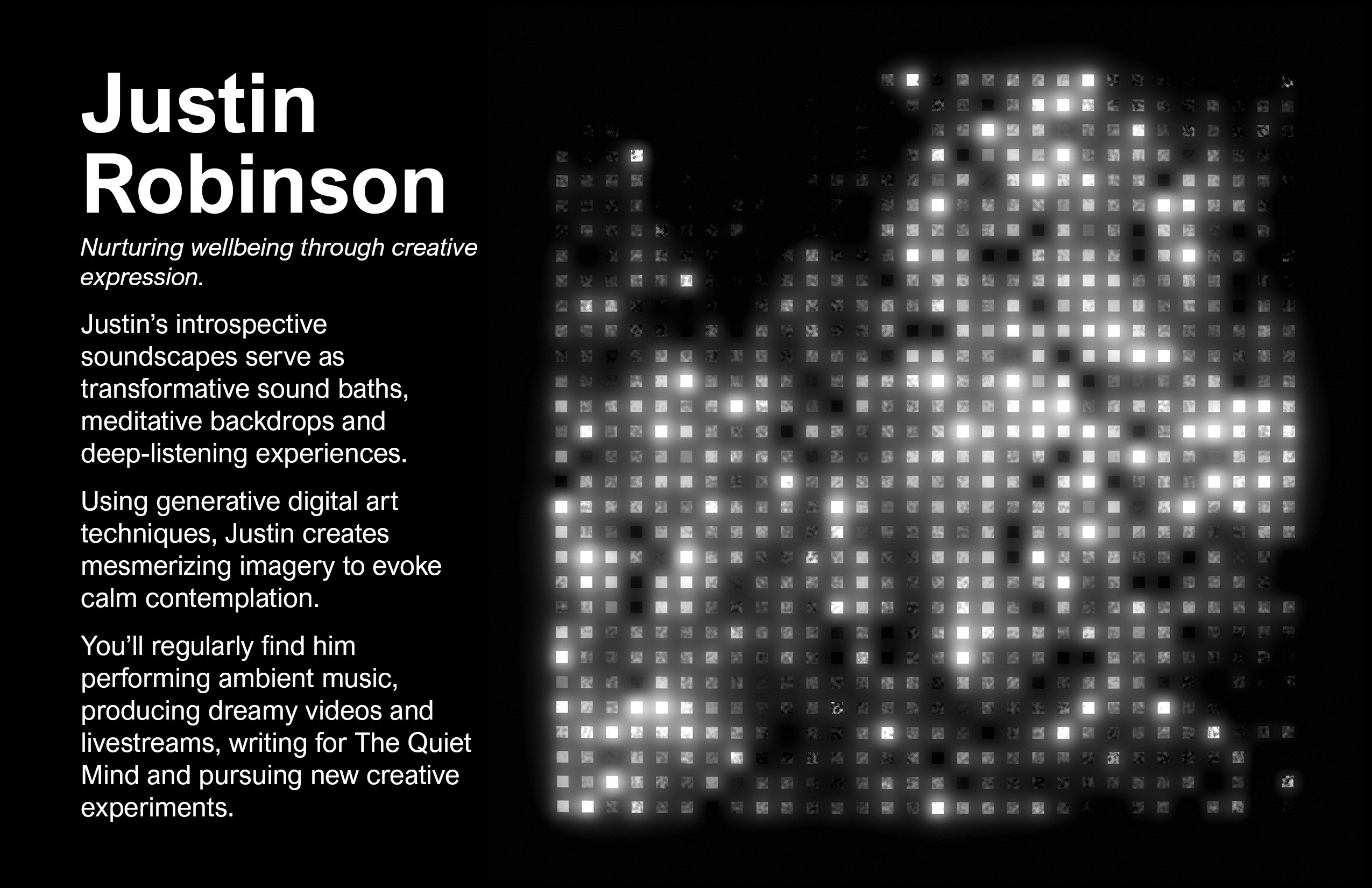Artist handout front — 6 by 9 inch printed piece featuring Justin's artwork