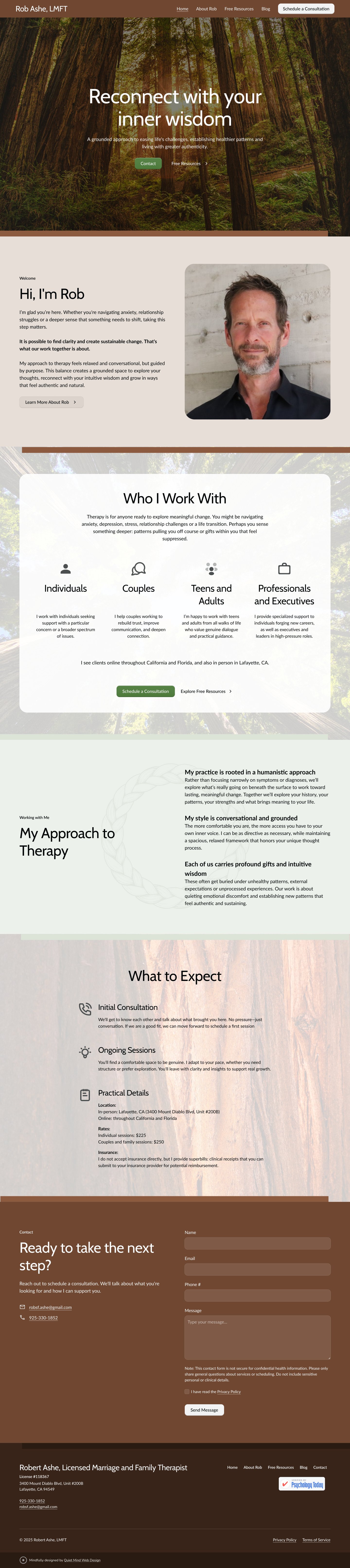 Full-page screenshot of Rob Ashe, LMFT website