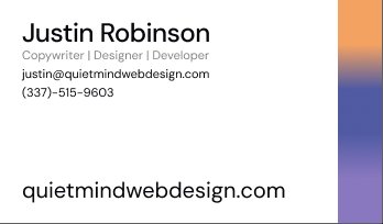 Web designer business card back — contact information with colorful ribbon strip