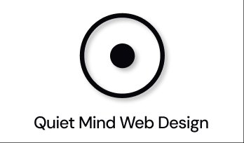 Web designer business card front — Quiet Mind Web Design logo on white background